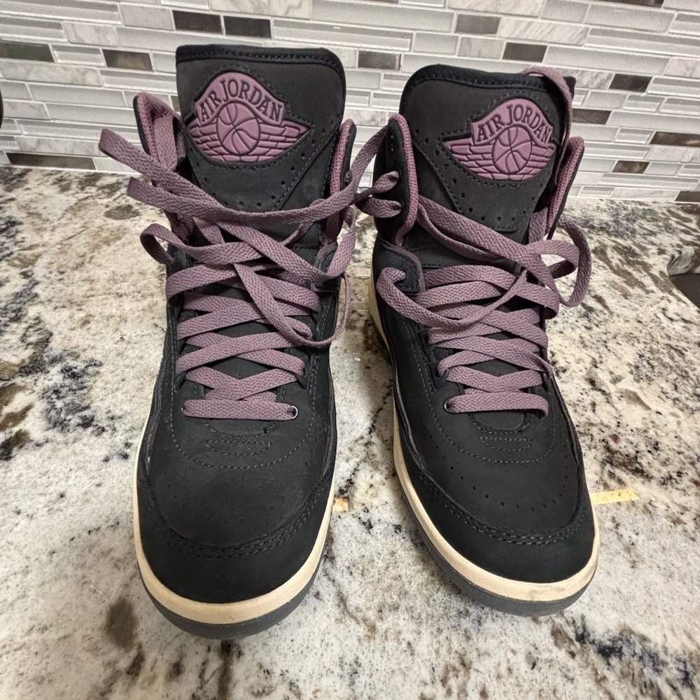 Nike Women's Jordan Black and Lavender High-Top Sneakers